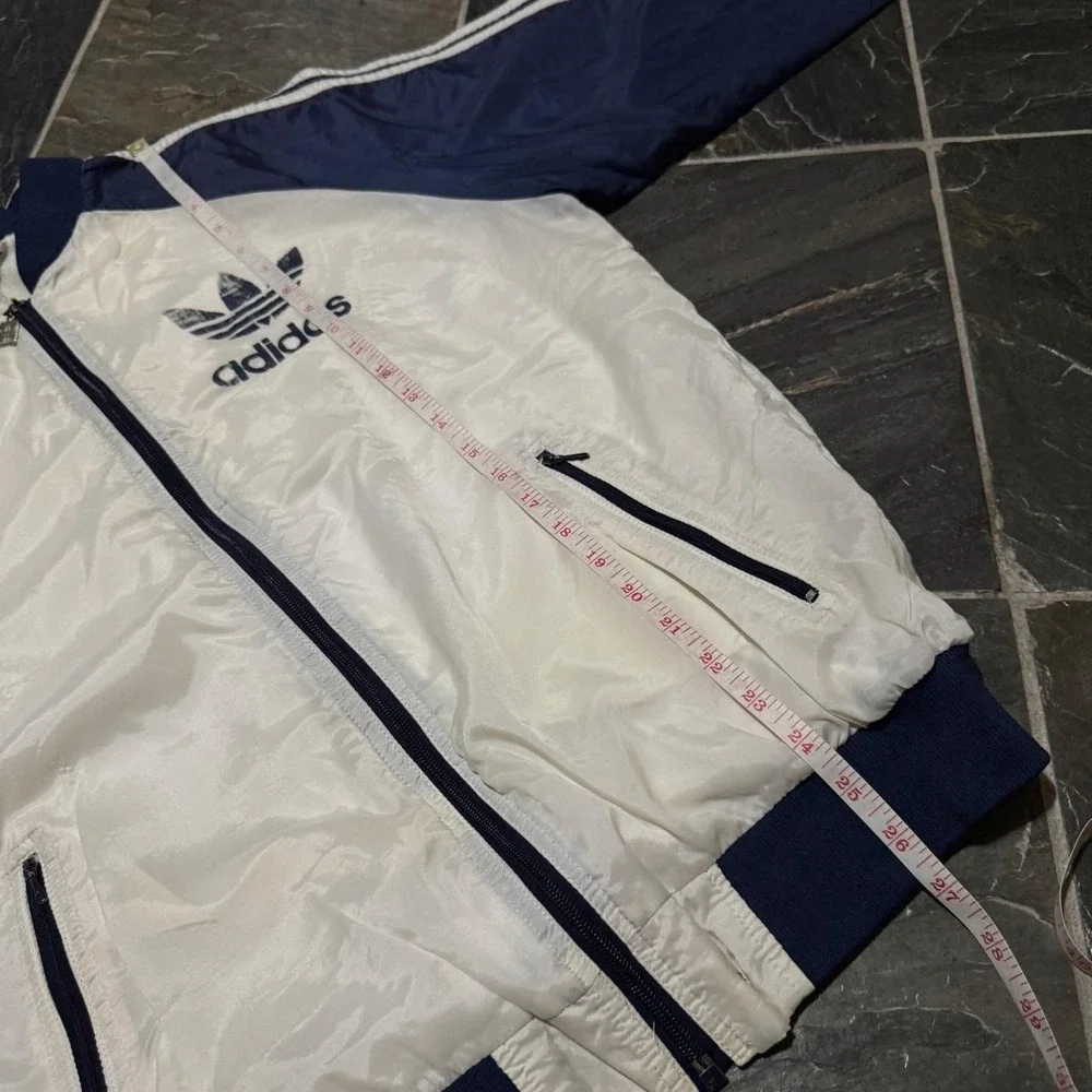 VINTAGE 80s Adidas Navy & White Track Jacket - Large